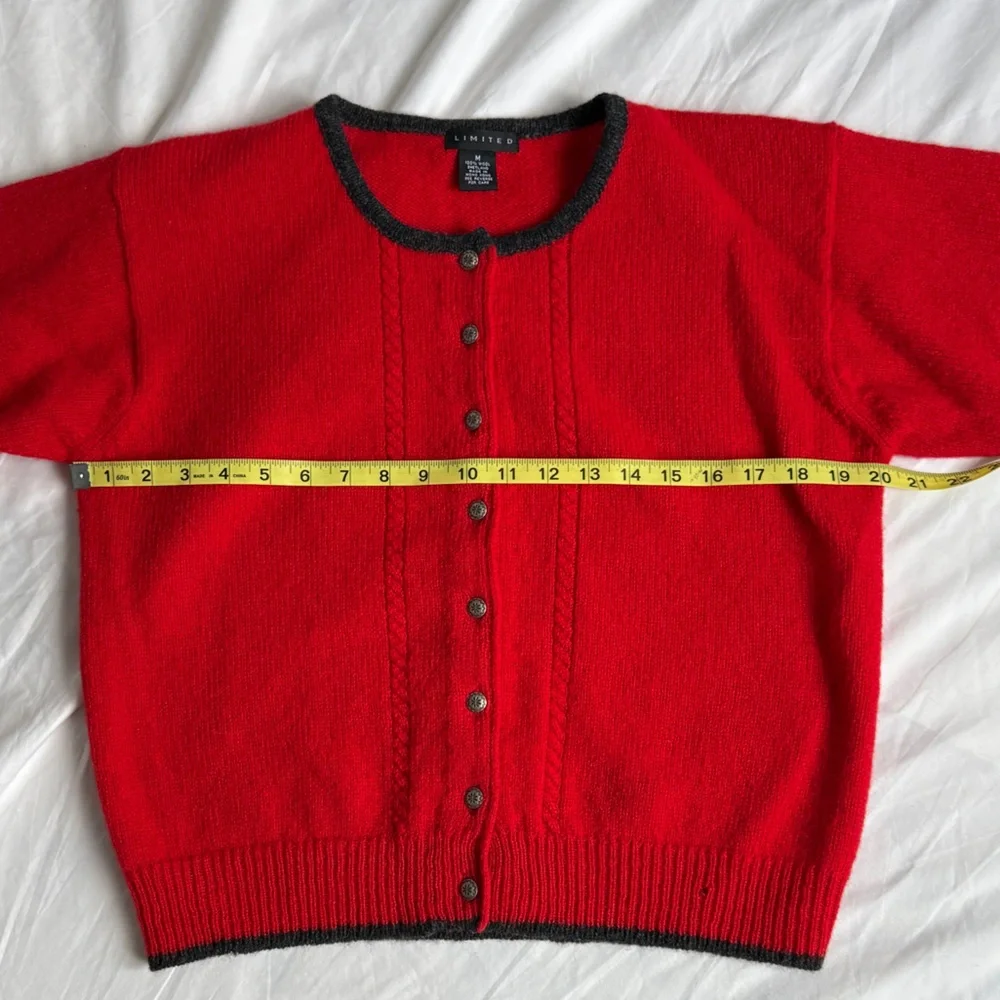 Red Button-Up Women's Sweater by Limited %100 wool in bright red color - Picture 7 of 11